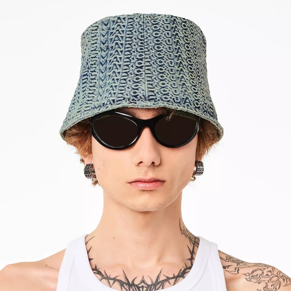 MARC JACOBS THE WASHED MONOGRAM DENIM BUCKET HAT SIZE 62(M/L) - Picture 6 of 15